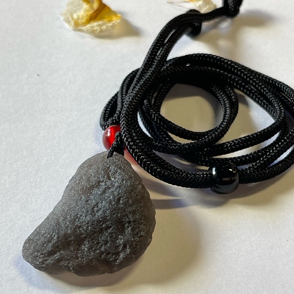Tektite Saffordite Cintamani Pendant With Cord Necklace - Picture 2 of 7